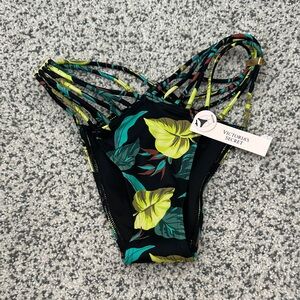 Victoria's Secret Black and Yellow Floral Bikini Bottom XS